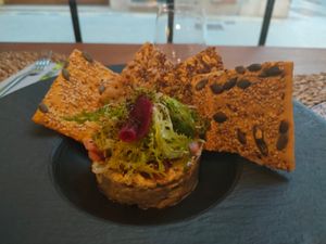 Tàrtar d'albergínia at Ca n'Ela Vegan Restaurant in Mallorca