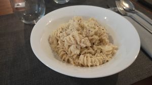 pasta carbonara at Ca n'Ela Vegan Restaurant in Mallorca