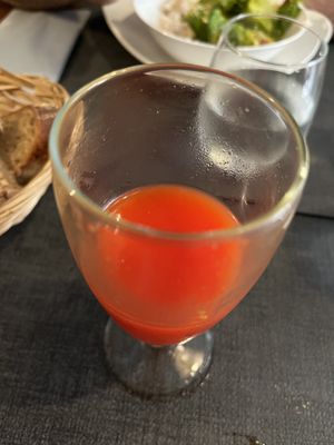 Sumo de naranja y remolacha   at Ca n'Ela Vegan Restaurant in Mallorca