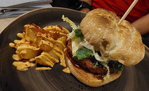 Burger (main dish) at Ca n'Ela Vegan Restaurant in Mallorca