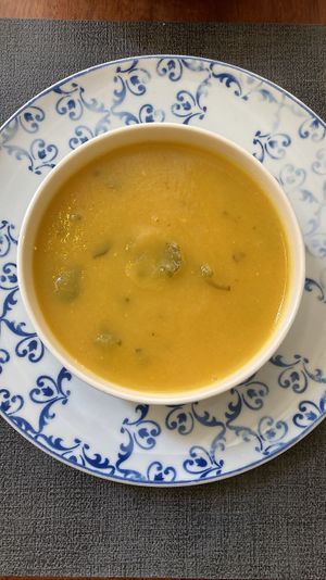 Second: carrot soup with seaweed   at Ca n'Ela Vegan Restaurant in Mallorca