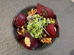 Beet ravioli   at Ca n'Ela Vegan Restaurant in Mallorca