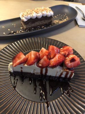 Raw cake (front) + Chocolate-hazelnut desert (back, can’t remember the name)  at Ca n'Ela Vegan Restaurant in Mallorca