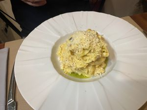 Penne mit veganer Carbonara  at Ca n'Ela Vegan Restaurant in Mallorca