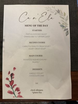 Ca n’Ela set menu (when we visited )  at Ca n'Ela Vegan Restaurant in Mallorca
