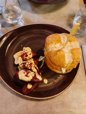 Vegan burger. at Ca n'Ela Vegan Restaurant in Mallorca