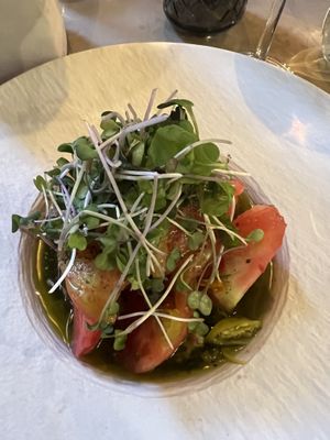 Tomato salad with basil cashew cheese    at Ca n'Ela Vegan Restaurant in Mallorca