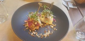 Marinated heura bao with shiitake and sriracha mayo at Ca n'Ela Vegan Restaurant in Mallorca