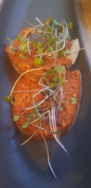 Sobrasada pate toast at Ca n'Ela Vegan Restaurant in Mallorca