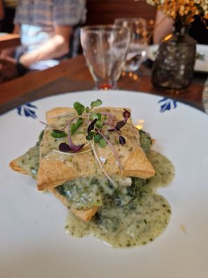 Pastry which spinach filling at Ca n'Ela Vegan Restaurant in Mallorca