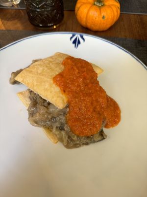 Puff pastry with aubergine and red pepper   at Ca n'Ela Vegan Restaurant in Mallorca