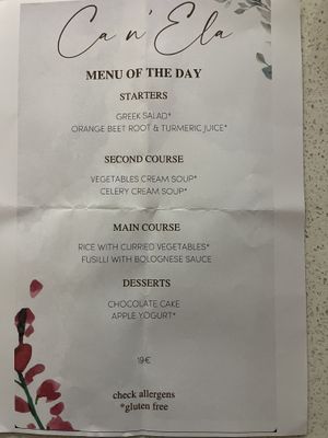 December 4th, 2024. Menu changes every day.  at Ca n'Ela Vegan Restaurant in Mallorca