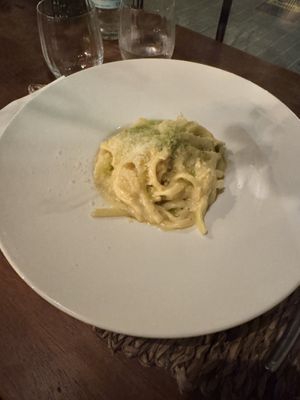 Carbonara (don’t be fooled by the bowl, this portion was huge)  at Ca n'Ela Vegan Restaurant in Mallorca