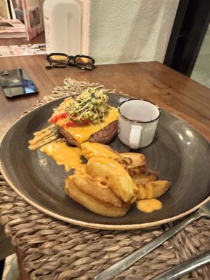 Burger (gluten free with no bun)  at Ca n'Ela Vegan Restaurant in Mallorca