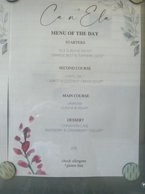 4 course lunch menu  at Ca n'Ela Vegan Restaurant in Mallorca
