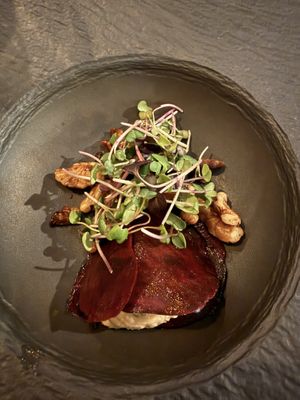 Raw beetroot with cashew cheese   at Ca n'Ela Vegan Restaurant in Mallorca