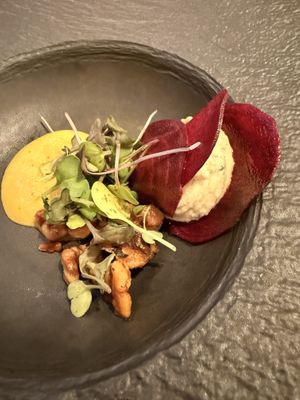 Beet “ravioli"  at Ca n'Ela Vegan Restaurant in Mallorca