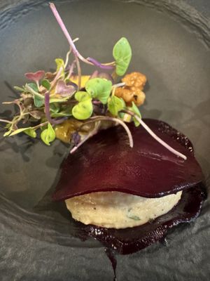 Beetroot ravioli was very tasty   at Ca n'Ela Vegan Restaurant in Mallorca
