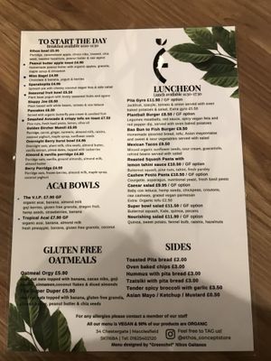 Menu at Nomas in Macclesfield