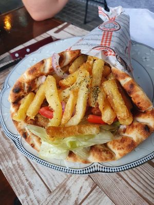Vegan pita with falafel at Pheidias Grill House in Olympia