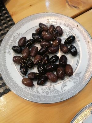 Salted olives from their own olive grove at Pheidias Grill House in Olympia