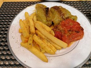 Gemista - tomato and peppers stuffed with rice at Pheidias Grill House in Olympia