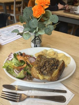 Baked Potato with Vegan Haggs and Vegan Cheese  at The Bothy in Ballater
