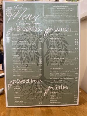 Menu (Oct 2021) breakfast looks good! at Willows Tea Room in Barnstaple
