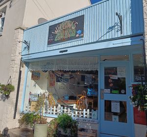 outside this glorious little treasure at Willows Tea Room in Barnstaple