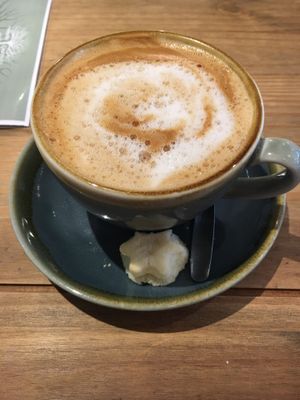 Lovely decaf oat cappuccino  at Willows Tea Room in Barnstaple