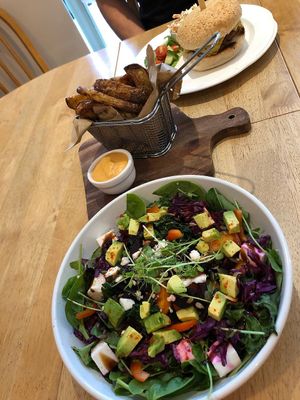 Delicious salad and burger at Willows Tea Room in Barnstaple