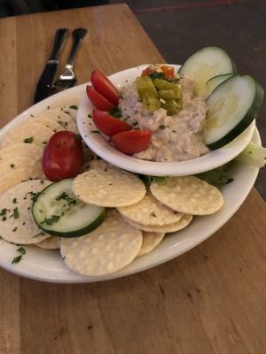 White bean and garlic spread with shishitos  at Moosewood Restaurant in Ithaca