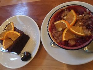 The two vegan dessert options. Cake or Cobbler. They are great! But we hope they add more :) at Moosewood Restaurant in Ithaca