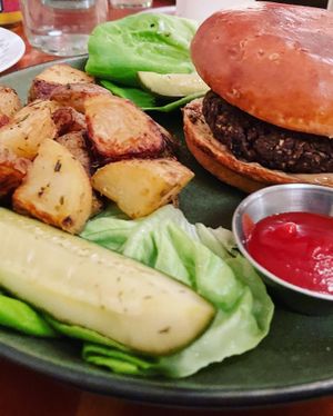 Black bean burger without cheese #Veganuary at Moosewood Restaurant in Ithaca