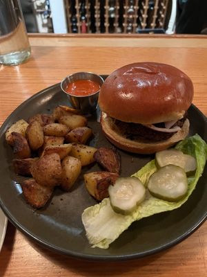 Black bean burger at Moosewood Restaurant in Ithaca