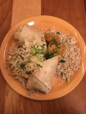 A good plate of samosa wrap with mango chutney, cabbage, and brown rice. Very filling! at Moosewood Restaurant in Ithaca