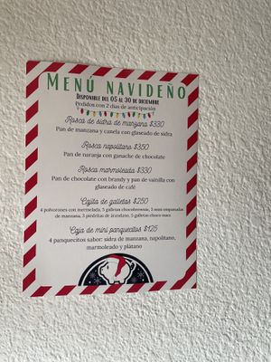 Holiday menu  at Piloncillo Panadería in Ensenada