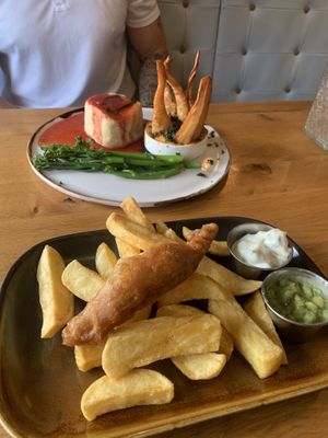 Banana Blossom “fish and chips” and Vegan suet pudding   at The Tal-y-Cafn in Colwyn Bay