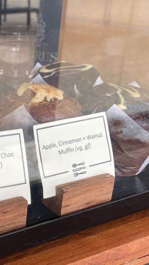 Apple, cinnamon, and walnut muffins at House of Cards in Bundoora