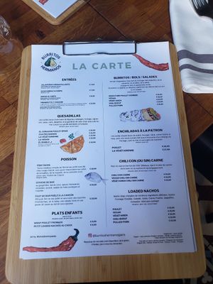 Menu at Burritos Hermanos in Paris