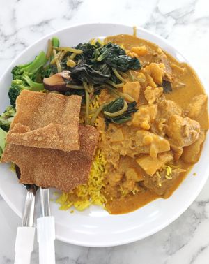 Nasi Briyani with added sweet potato leaves ❤️ at Veggie 素食 121 in Central Singapore