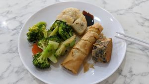 Rightmost: Pretty crazy vegan fish at Veggie 素食 121 in Central Singapore