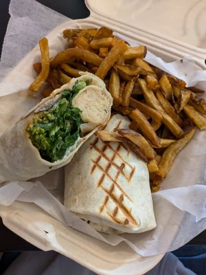 Vegan Tuscan chick'n wrap (recommend) at Root and Press in Worcester