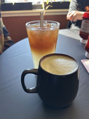 Arnold palmer and banana foster matcha latte at Root and Press in Worcester