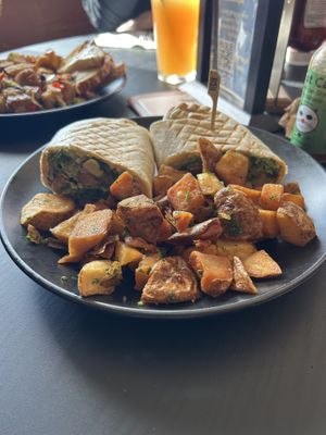 Grim reaper wrap with home fries at Root and Press in Worcester