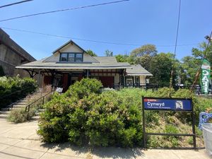 Cafe building view from the train tracks   at Trail's End Cafe in Bala Cynwyd