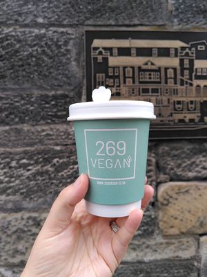 takeaway coffee at 269 Vegan in Dunfermline