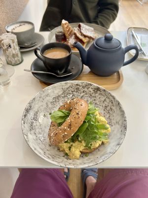 Breakfast bagel (scrambled tofu, tomatoes and spinach)  at 269 Vegan in Dunfermline
