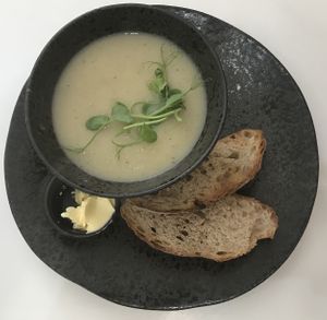Cauliflower and ? Soup with sourdough. This is the large bowl    at 269 Vegan in Dunfermline