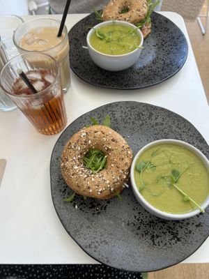Summer bagels and split pea and ginger soup   at 269 Vegan in Dunfermline